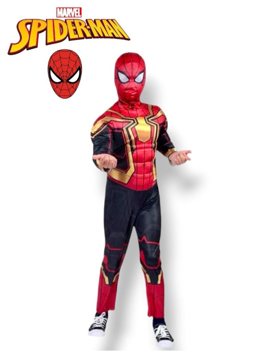 Spiderman Costume Jumpsuit With Fabric Mask NEW Halloween Set Kids Boys Medium 8